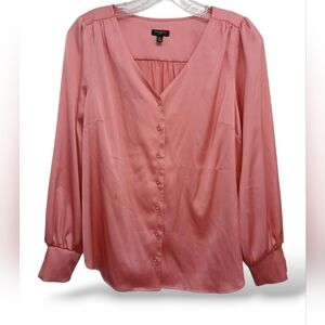 Talbots Satin Pink Button-Up Blouse M Barbiecore Romantic Office Chic Cocktail